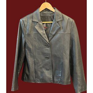 Vintage Tibca Black Genuine Leather Blazer Jacket 90s Classic Y2K Medium